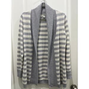 L.L.Bean Women's Classic Cashmere Open Cardigan Gray & White Stripe Pattern Sz S